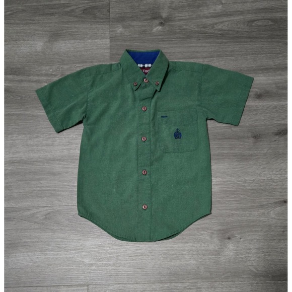 Bugle Boy Little Boy Size Small Short Sleeve Button Up Shirt Green Point Collar - Picture 1 of 7